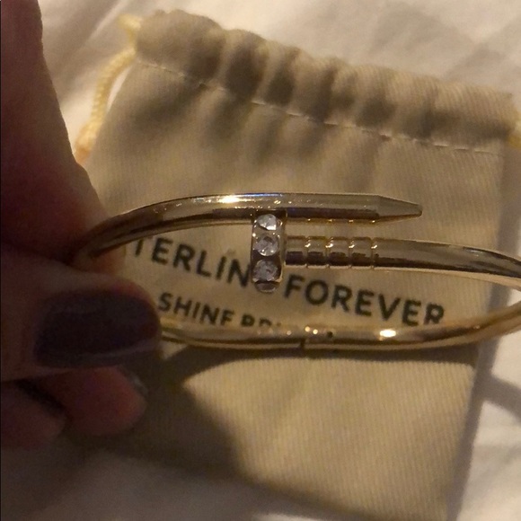 Gold tone bracelet bangle nail with stones